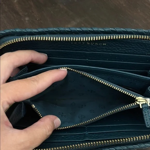 Tory Burch Teal Leather Marion Whipstitch Long Continental Zip Wallet - Picture 8 of 8
